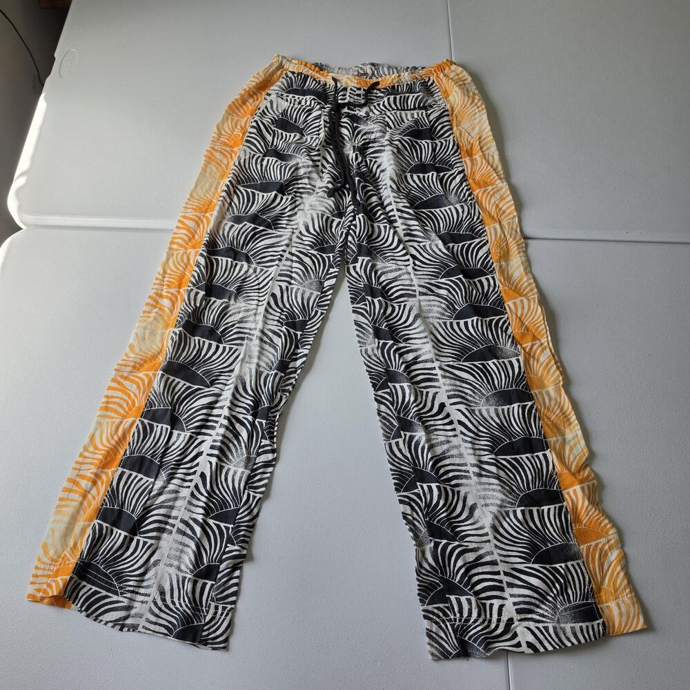 Free People Pants Womens XS Multicolor Zebra Wide Leg Ruffle Lounge Drawstring